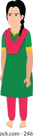 Indian Girl standing pose. Girl standing pose for cartoon animation. Asian girl character
