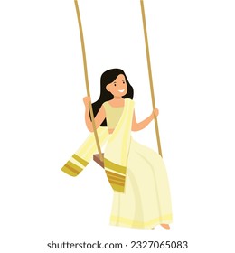 indian girl swing on tree in half saree ceremony