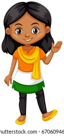 Indian girl wearing shirt with color of the flag illustration