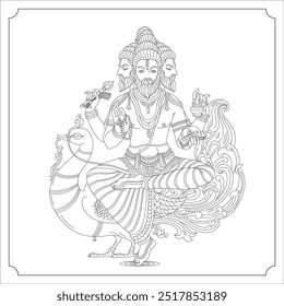 Indian God BRAHMA Isolated Outline Vector Illustration