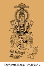 Indian god Brahma on a beige background 