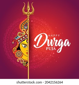 indian God durga Face in Happy Durga Puja Subh Navratri background and template. vector illustration design