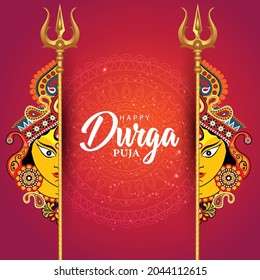 indian God durga Face in Happy Durga Puja Subh Navratri background. vector illustration