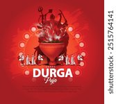 indian God durga in Happy Durga Puja Subh Navratri background. vector illustration