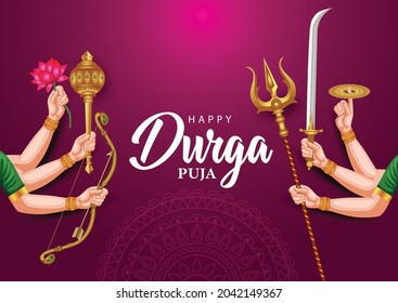 indian God durga in Happy Durga Puja Subh Navratri background. vector illustration design