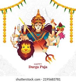 Indian god durga in happy durga puja subh navratri background