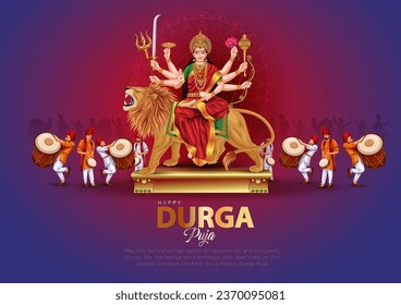 indian God durga in Happy Durga Puja Subh Navratri background. vector illustration