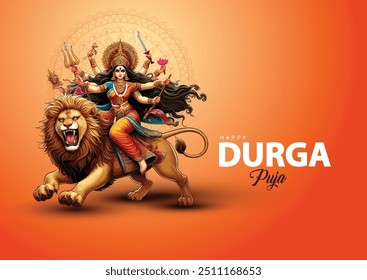 indian God durga in Happy Durga Puja Subh Navratri background. vector illustration