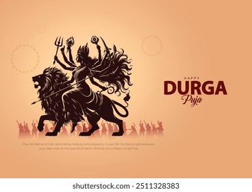 indian God durga in Happy Durga Puja Subh Navratri background. vector illustration