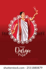 indian God durga in Happy Durga Puja Subh Navratri background. vector illustration