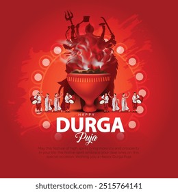 indischer Gott durga auf Happy Durga Puja Subh Navratri Hintergrund. Vektorgrafik