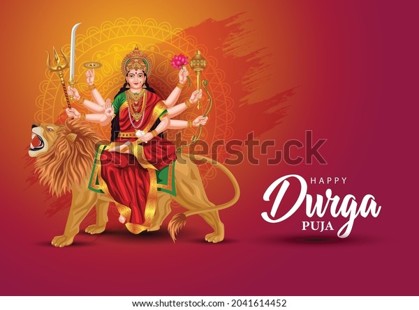 indian God durga in Happy Durga Puja Subh\
Navratri background. vector\
illustration