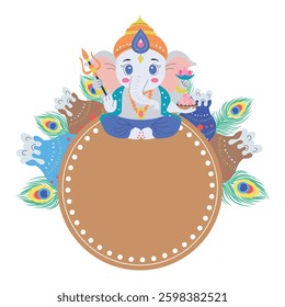 Indian god Ganesh, vector cartoon frame on the white background