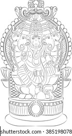 Indian god Ganesha with an elephant's head on the throne.