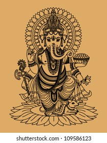 Indian god Ganesha on a beige background