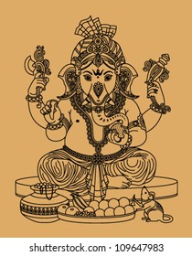 Indian god Ganesha on a beige background