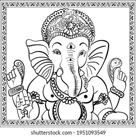 Indian God Ganpati Bappa Morya Ganesh Chaturthi Line art Poster. Black and white illustration clip art of lord ganesha. 