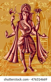 Indian God Ganpati in blessing posture. Vector illustration