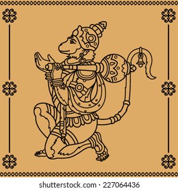 Indian god Hanuman with the face of a monkey on a beige background 