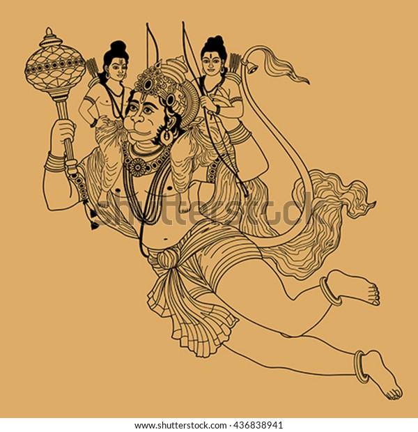 Indian God Hanuman Flying On Beige Stock Vector (Royalty Free) 436838941