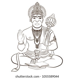 Indian God Hanuman with the monkey face on a white background.