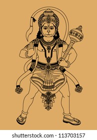 Indian god Hanuman on a beige background