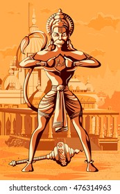 Indian God Hanuman showing Rama and Sita in his chest. Vector illustration