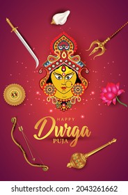 Dios indio Feliz Durga Puja Subh Navratri de fondo. diseño de ilustración vectorial