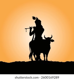 Indian god Krishna with Cow Clip art Design