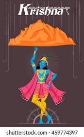 Indian God Krishna lifting mountain. Vector illustration