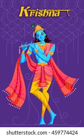 Indian God Krishna playing Bansur (flute). Vector illustration