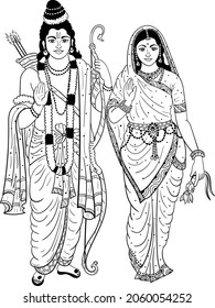 Indian god lord Ram   Sita black   white clip art illustration line drawing  Indian wedding symbol god Lord Rama  Sita SitaRam black   white symbol  Indian god clip art