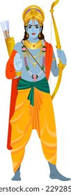 Indian god lord Rama traditional image with bow and arrow and in beautiful golden headdress Vector