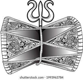 INDIAN GOD LORD SHIVA MUSIC INSTRUMENT DAMROO VECTOR ILLUSTRATION LACK AND WHITE LINE ART DRAWING CLIP ART WITH FINE FLORAL DESIGN AND PATTERN TEXTURE