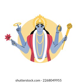 indian god lord vishnu. ethnic deity of Hinduism mythology. vector illustration design.