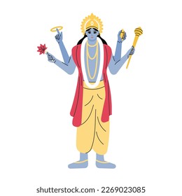 indian god lord vishnu. ethnic deity of Hinduism mythology. vector illustration design.