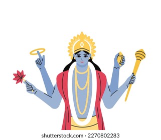 indian god lord vishnu. ethnic deity of Hinduism mythology. vector illustration design.