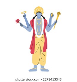 indian god lord vishnu. ethnic deity of Hinduism mythology. vector illustration design.