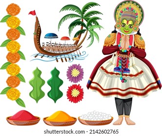 Indian god and offering elements illustration