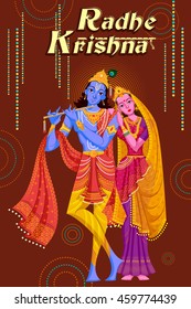 Indian God Radhe Krishna playing Bansur (flute). Vector illustration