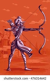 Indian God Rama with bow and arrow. Vector illustration