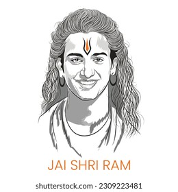 Indian God Rama illustration, Vector drawing of Lord Rama, A line sketch of young man