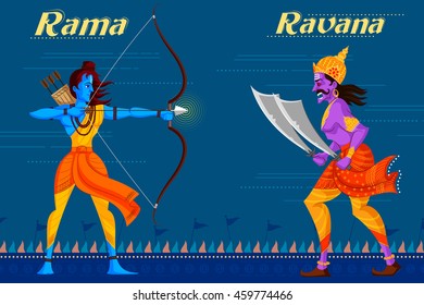 Indian God Rama killing Ravana. Vector illustration