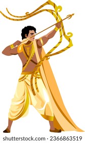 Indian god Rama pulls the bow string ready to release the golden arrow
​Look up details Vector