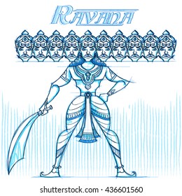 Indian God Ravana in sketchy look. Vector illustration