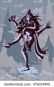 Indian God Shiva dancing in Nataraja pose. Vector illustration