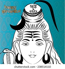Indian god Shiva. Happy shivaratri. Vector illustration.