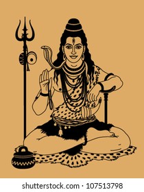 Indian god Shiva on a beige background