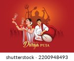 Indian God shri Druga in Happy Durga Puja Subh Navratri red background. vector illustration design concept