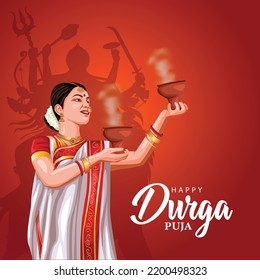 Indian God shri Druga in Happy Durga Puja Subh Navratri red background. vector illustration design